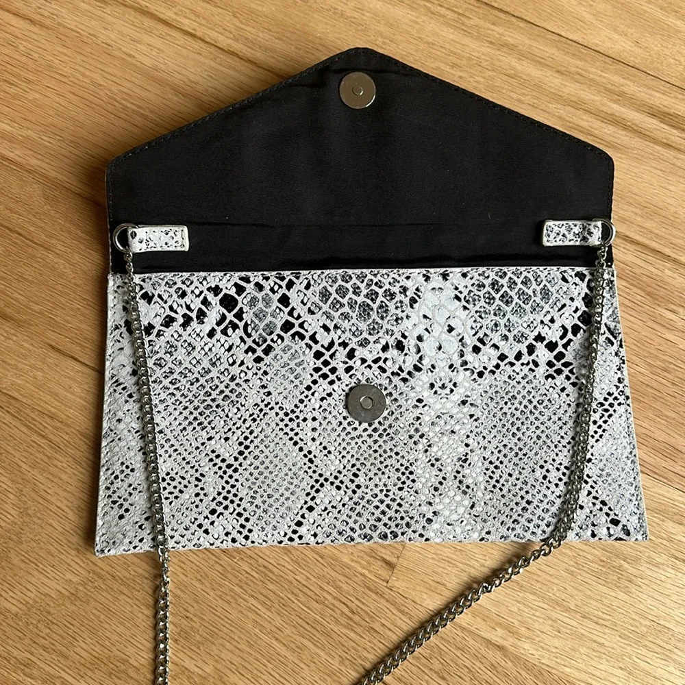 Snakeskin Clutch Purse with Metal Chain Strap - Picture 3 of 7